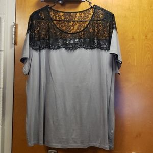 Women's black lace and gray shirt